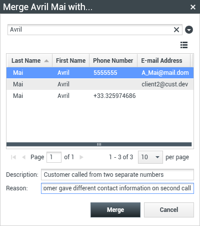 The Merge Contact dialog box.