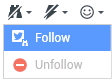 The Twitter Follow and Unfollow menu, showing Follow being selected.