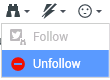 The Twitter Follow and Unfollow menu, showing UnFollow being selected.