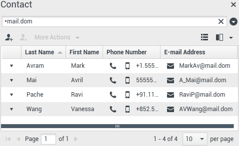 The Contact Directory showing Quick Search results.