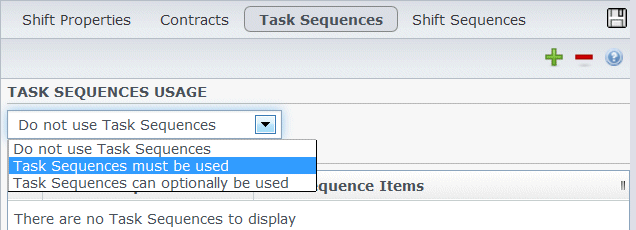 Task sequence usage settings.