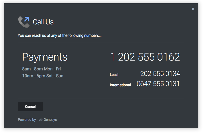 CallUs Widget uses the Overlay plugin to show as a centered overlay widget