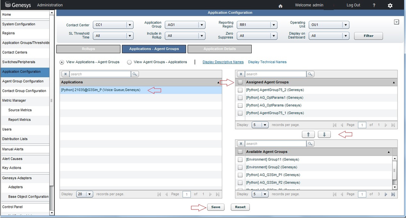 Application Configuration Page, Applications - Agent Groups tab