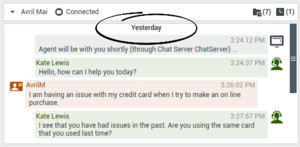The Chat interaction view with the following notification highlighted to indicate when the displayed messages were sent and received, "Yesterday".