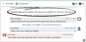 The Chat interaction view with the following notification highlighted in the transcript area, "Current Chat (All available chat sessions loaded from the last 80 days)".