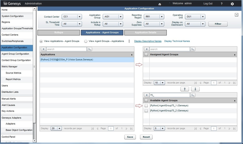 Removing Agent Groups – Application Configuration page