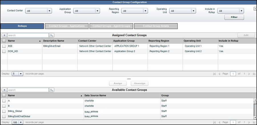 Contact Groups Configuration page